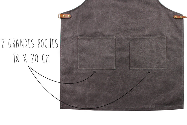 Tablier de cuisine Wusaki en toile épaisse et cuir taille unique 83x67,5cm