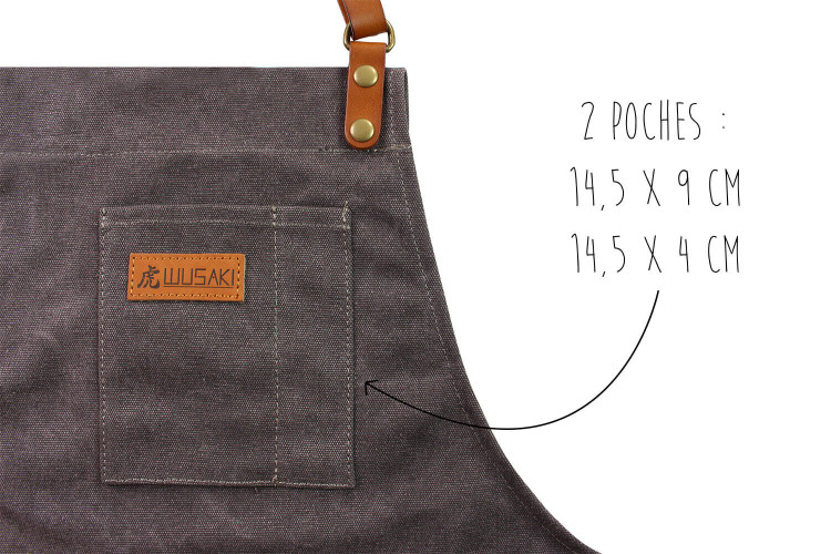 Tablier de cuisine Wusaki en toile épaisse et cuir taille unique 83x67,5cm