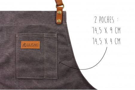 Tablier de cuisine Wusaki en toile épaisse et cuir taille unique 83x67,5cm