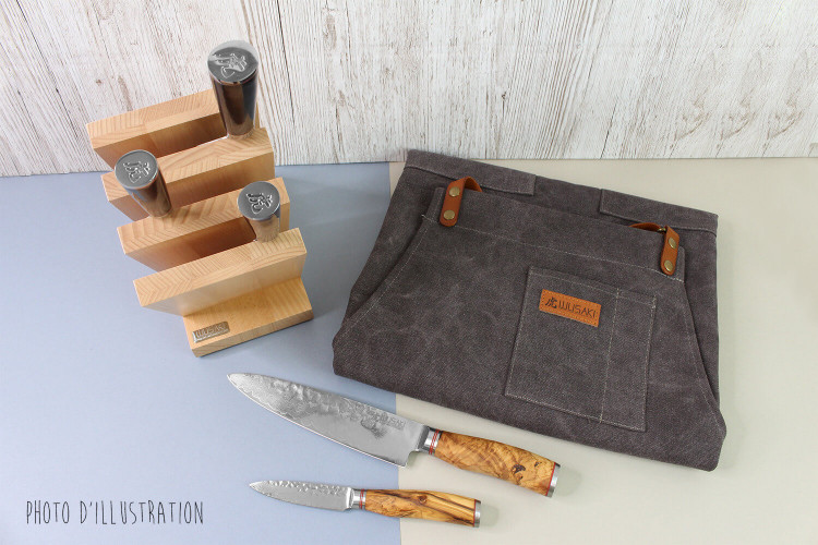 Tablier de cuisine Wusaki en toile épaisse et cuir taille unique 83x67,5cm