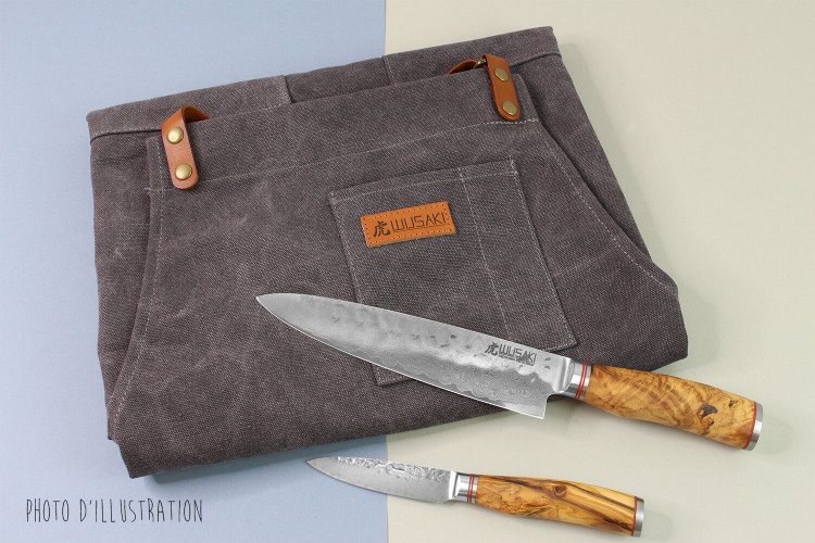 Tablier de cuisine Wusaki en toile épaisse et cuir taille unique 83x67,5cm