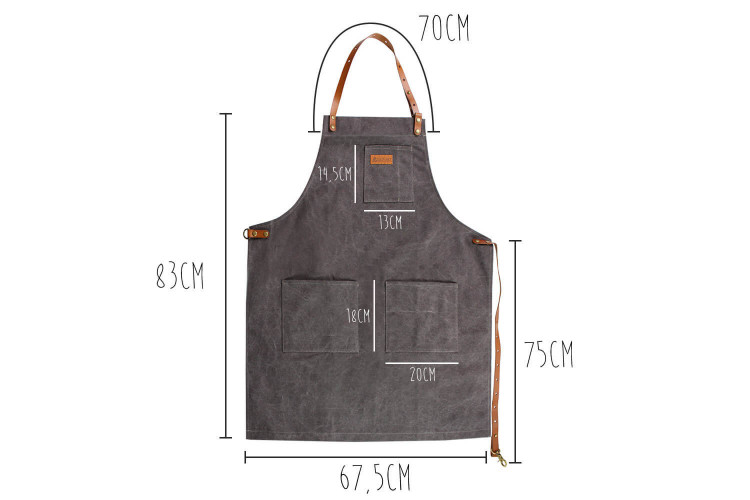 Tablier de cuisine Wusaki en toile épaisse et cuir taille unique 83x67,5cm