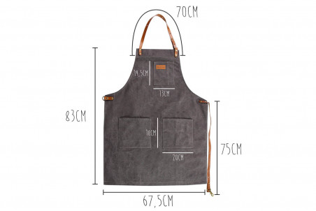 Tablier de cuisine Wusaki en toile épaisse et cuir taille unique 83x67,5cm