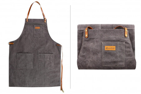 Tablier de cuisine Wusaki en toile épaisse et cuir taille unique 83x67,5cm
