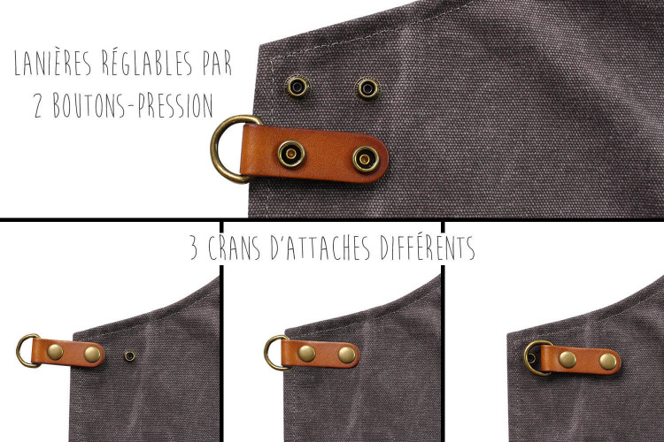 Tablier de cuisine Wusaki en toile épaisse et cuir taille unique 83x67,5cm