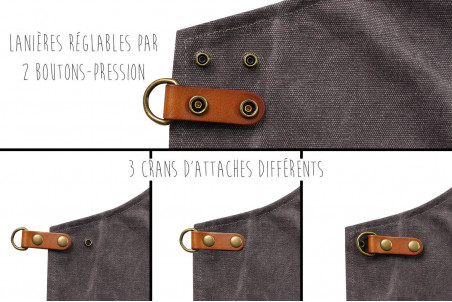 Tablier de cuisine Wusaki en toile épaisse et cuir taille unique 83x67,5cm