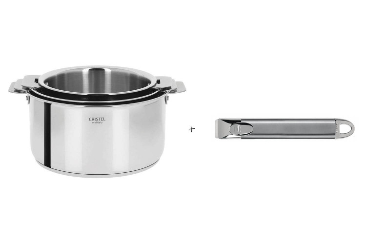 3 casseroles Cristel Casteline Amovible en inox + poignée Zenith - 16 à 20cm