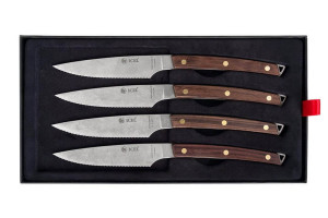 Coffret 4 couteaux à steak Icel lame dentelée 11cm manche bois incurvé