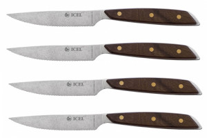 Coffret 4 couteaux à steak Icel lame dentelée 11cm manche en bois 2