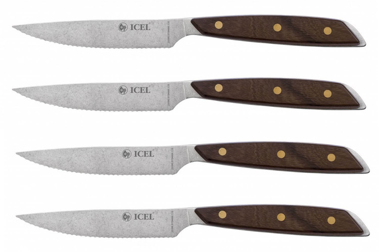 Coffret 4 couteaux à steak Icel lame dentelée 11cm manche en bois