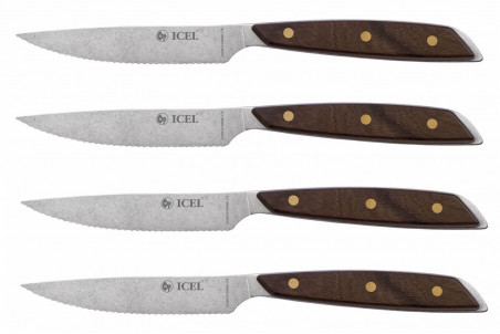Coffret 4 couteaux à steak Icel lame dentelée 11cm manche en bois