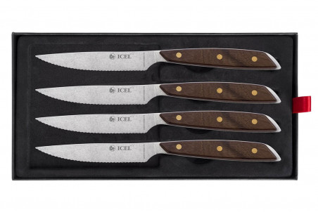 Coffret 4 couteaux à steak Icel lame dentelée 11cm manche en bois