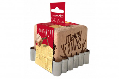 Tampon en bois Scrapcooking pour biscuits + découpoir en inox