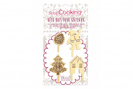 Kit 4 décorations pour bûche de Noël Scrapcooking en bois