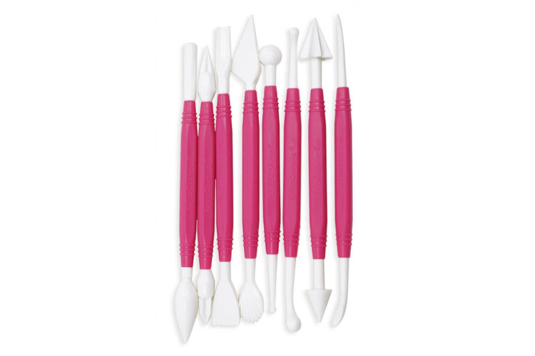 Set 8 outils pâte à sucre Scrapcooking en ABS rose et blanc