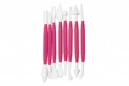 Set 8 outils pâte à sucre Scrapcooking en ABS rose et blanc