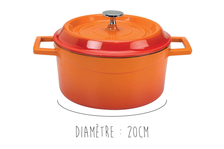 Cocotte en fonte émaillée ronde Pentole Agnelli orange avec couvercle