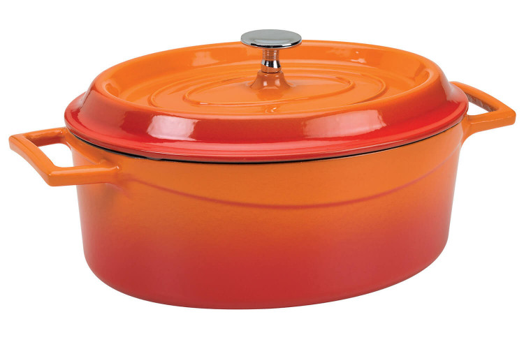 Cocotte en fonte émaillée ovale Pentole Agnelli orange avec couvercle - 25x20cm