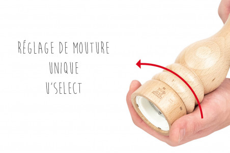 Moulin à sel manuel Peugeot Paris U select en bois de hêtre naturel