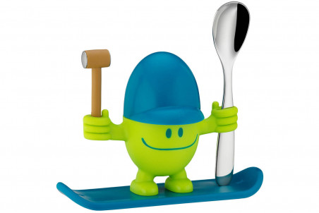 Coquetier enfant WMF McEgg vert et bleu lagon avec cuillère et marteau