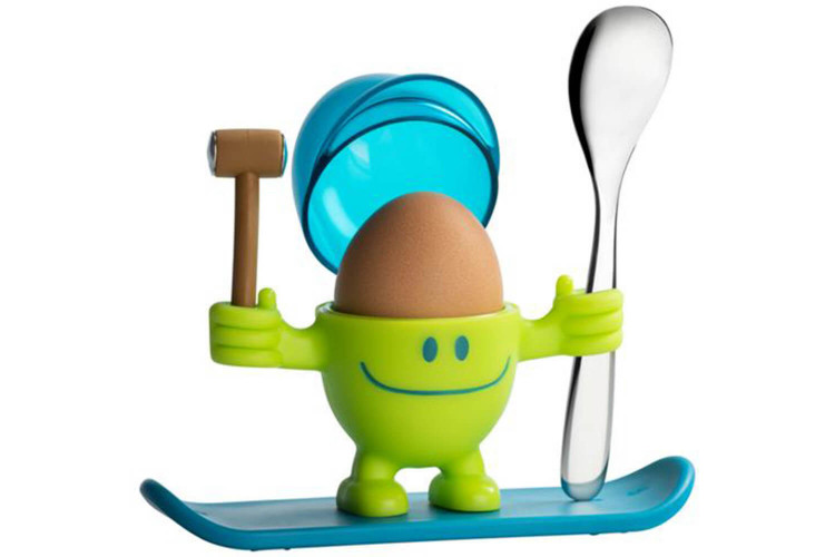Coquetier enfant WMF McEgg vert et bleu lagon avec cuillère et marteau