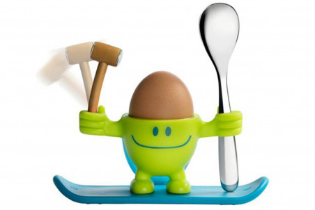 Coquetier enfant WMF McEgg vert et bleu lagon avec cuillère et marteau