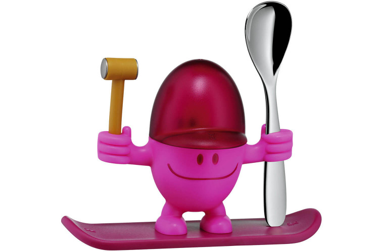 Coquetier enfant WMF McEgg rose avec cuillère inox et marteau