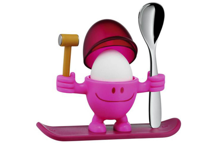 Coquetier enfant WMF McEgg rose avec cuillère inox et marteau