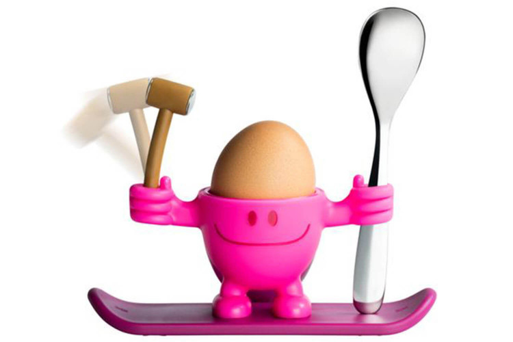 Coquetier enfant WMF McEgg rose avec cuillère inox et marteau