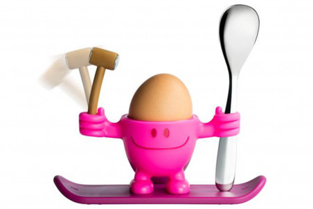 Coquetier enfant WMF McEgg rose avec cuillère inox et marteau