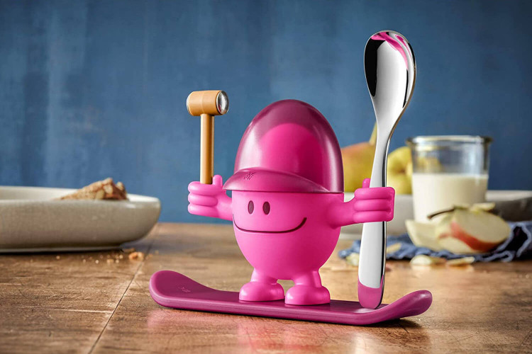 Coquetier enfant WMF McEgg rose avec cuillère inox et marteau