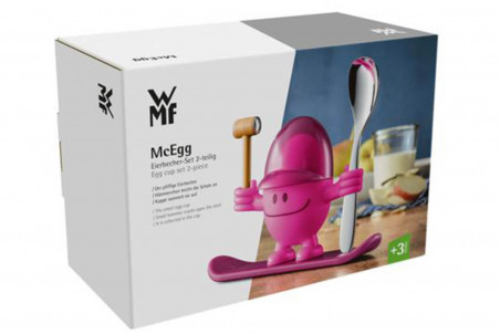 Coquetier enfant WMF McEgg rose avec cuillère inox et marteau