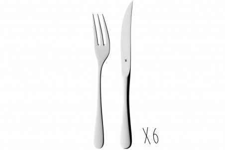 Set de couverts en inox 18/10 WMF Holzkass - 6 couteaux à steak et 6 fourchettes