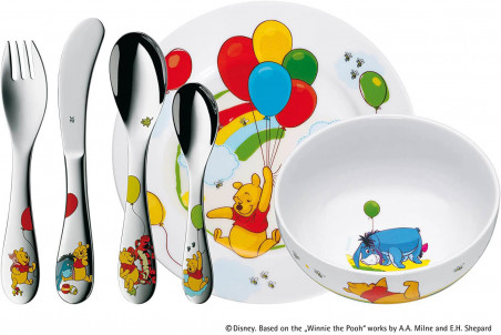 Coffret repas enfant 6 pièces WMF Winnie l'Ourson inox 18/10 et porcelaine