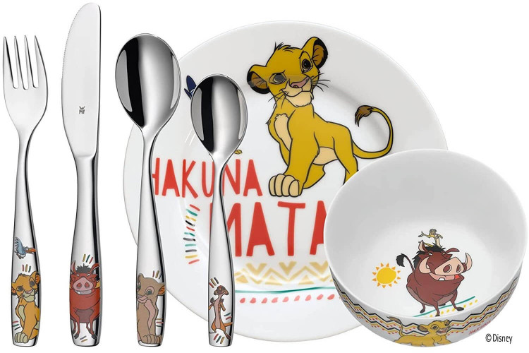 Coffret repas enfant 6 pièces WMF Le Roi Lion acier inox 18/10 et porcelaine