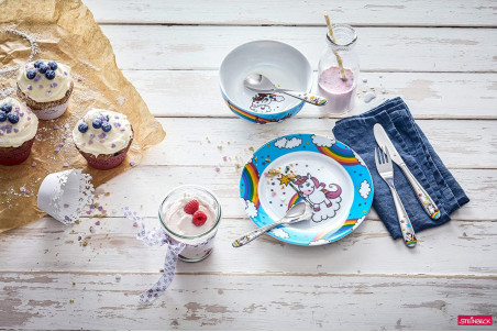 Couverts pour enfants WMF Licorne inox 18/10 - Bol et assiette en porcelaine