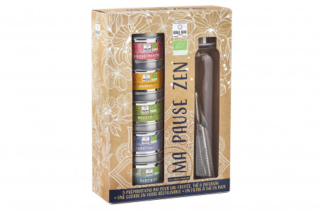 Coffret 5 préparations bio Quai Sud Ma Pause Zen eaux fruitées, thés et infusions + gourde + filtre à thé