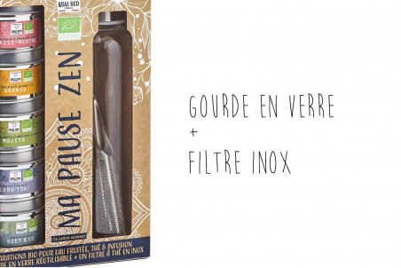 Coffret 5 préparations bio Quai Sud Ma Pause Zen eaux fruitées, thés et infusions + gourde + filtre à thé