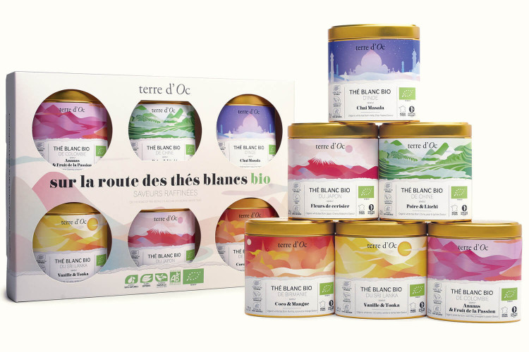 Coffret Terre d'Oc Sur la Route des Thés blancs bio de 6 thés aromatisés bio