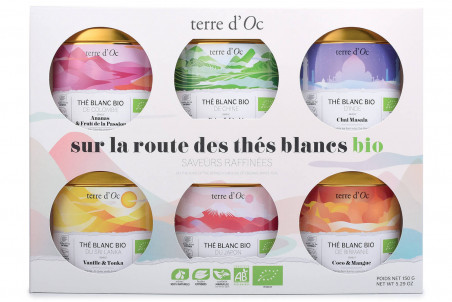 Coffret Terre d'Oc Sur la Route des Thés blancs bio de 6 thés aromatisés bio