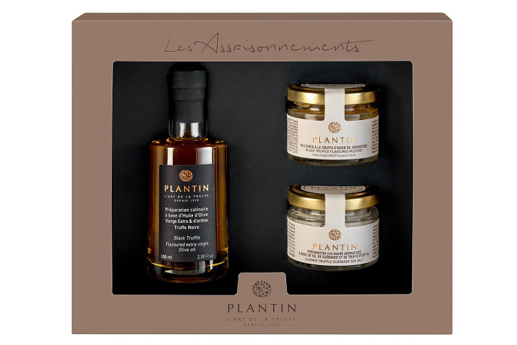 Coffret Plantin Huile et Condiments : huile d'olive à la truffe noire + 2 verrines