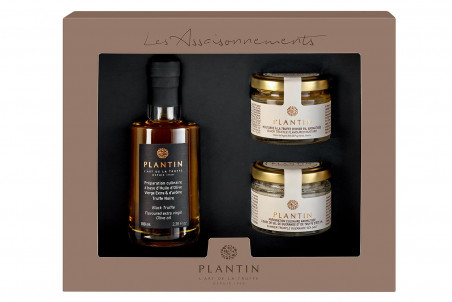 Coffret Plantin Huile et Condiments : huile d'olive à la truffe noire + 2 verrines