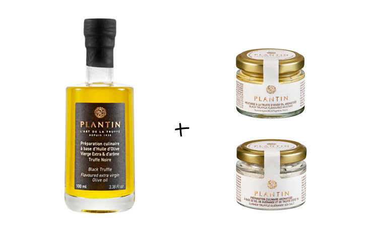 Coffret Plantin Huile et Condiments : huile d'olive à la truffe noire + 2 verrines