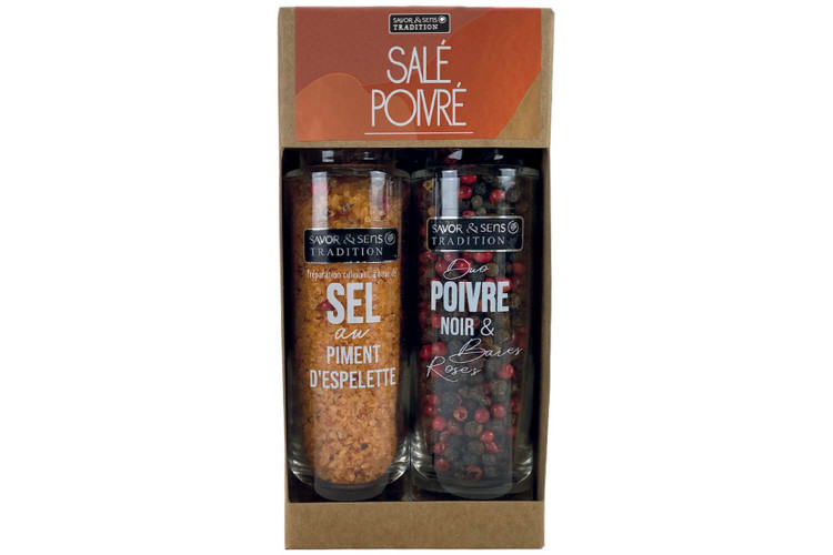 Coffret duo Savor&Sens - Sel au piment d'Espelette et poivre aux baies roses
