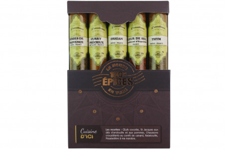 Coffret d'épices Le Monde en Tube Cuisine d'ici + carnet de recettes - 5 pièces