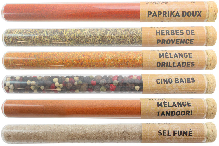 Coffret 6 tubes d'épices Le Monde en Tube Barbecue et Plancha + carnet de recettes