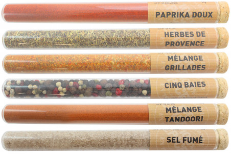 Coffret 6 tubes d'épices Le Monde en Tube Barbecue et Plancha + carnet de recettes