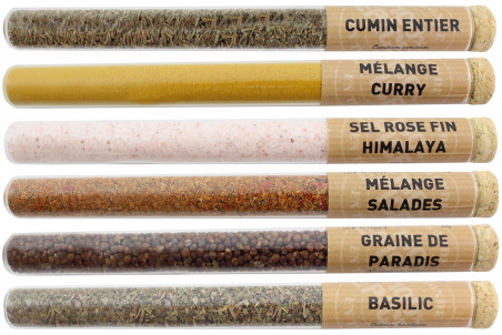 Coffret 6 tubes d'épices Le Monde en Tube Légumes et Crudités + livret de recettes