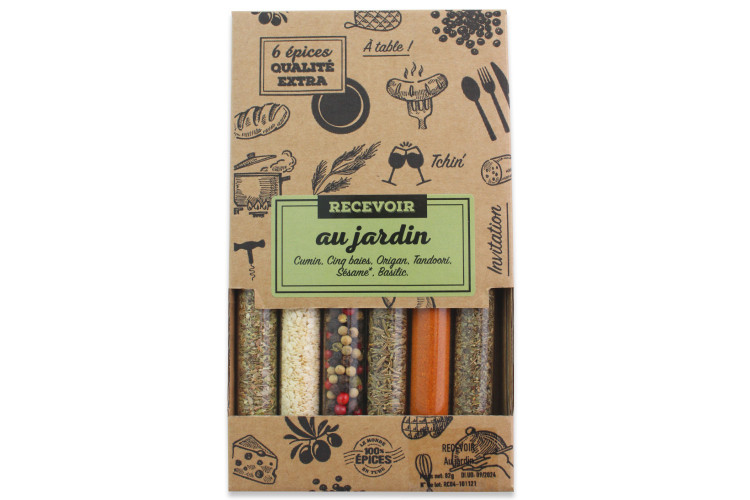 Coffret 6 tubes d'épices Le Monde en Tube Recevoir au jardin + livre de recettes