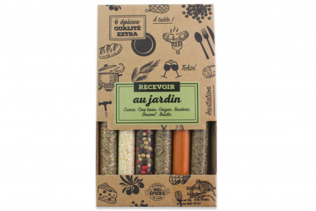 Coffret 6 tubes d'épices Le Monde en Tube Recevoir au jardin + livre de recettes